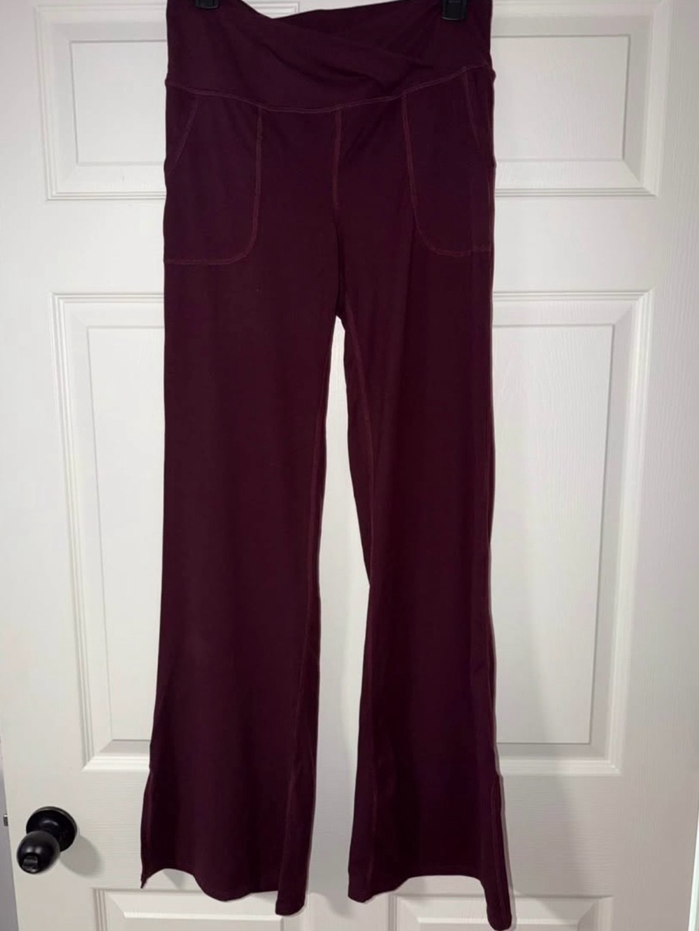 Large Rae mode Women's Flared Yoga Pants in Deep Burgundy